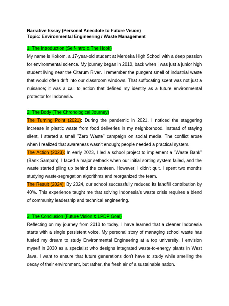 Example- Narrative Essay (Personal Anecdote to Future Vision) | PDF