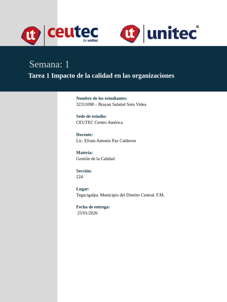 Tarea 1 Impacto de La Calidad en Las Organizaciones | PDF | Calidad ...