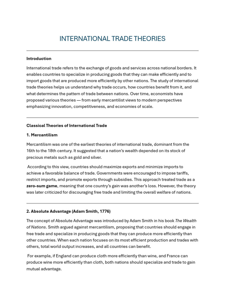 International Trade Theories | PDF | Mercantilism | Trade