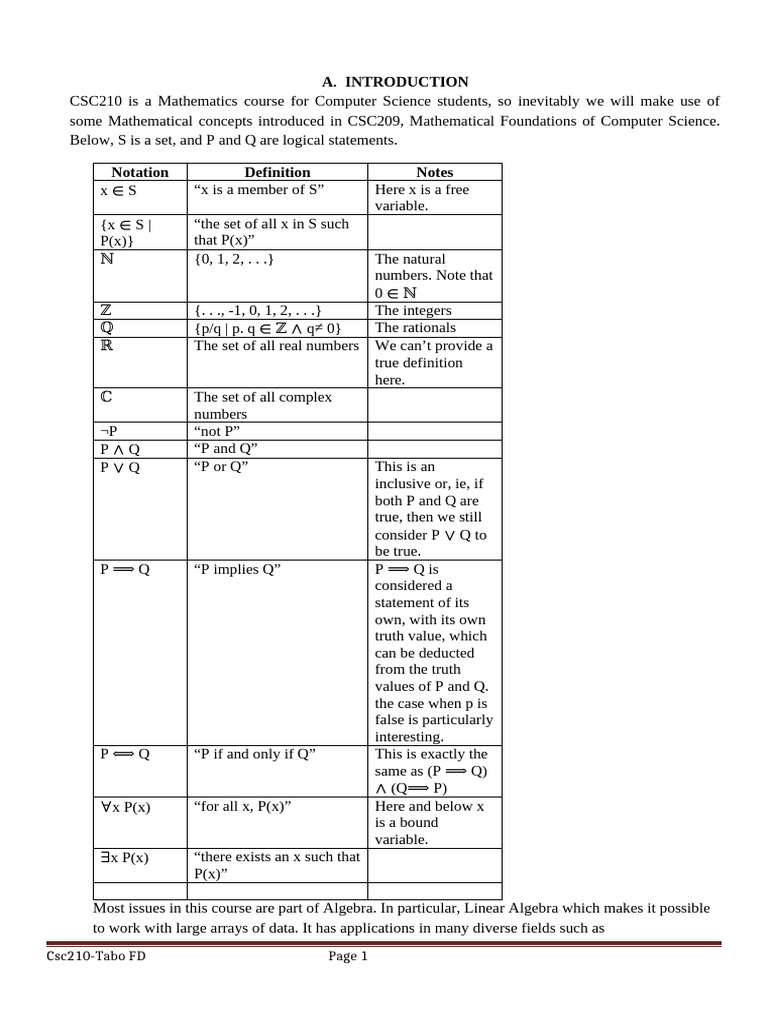CSC 210 Notes 1 | PDF | Algebra | System Of Linear Equations