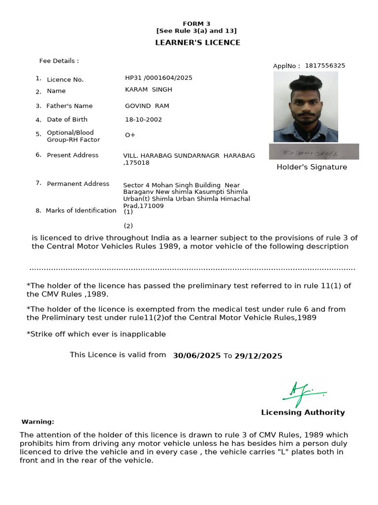 Lerner Licence | PDF