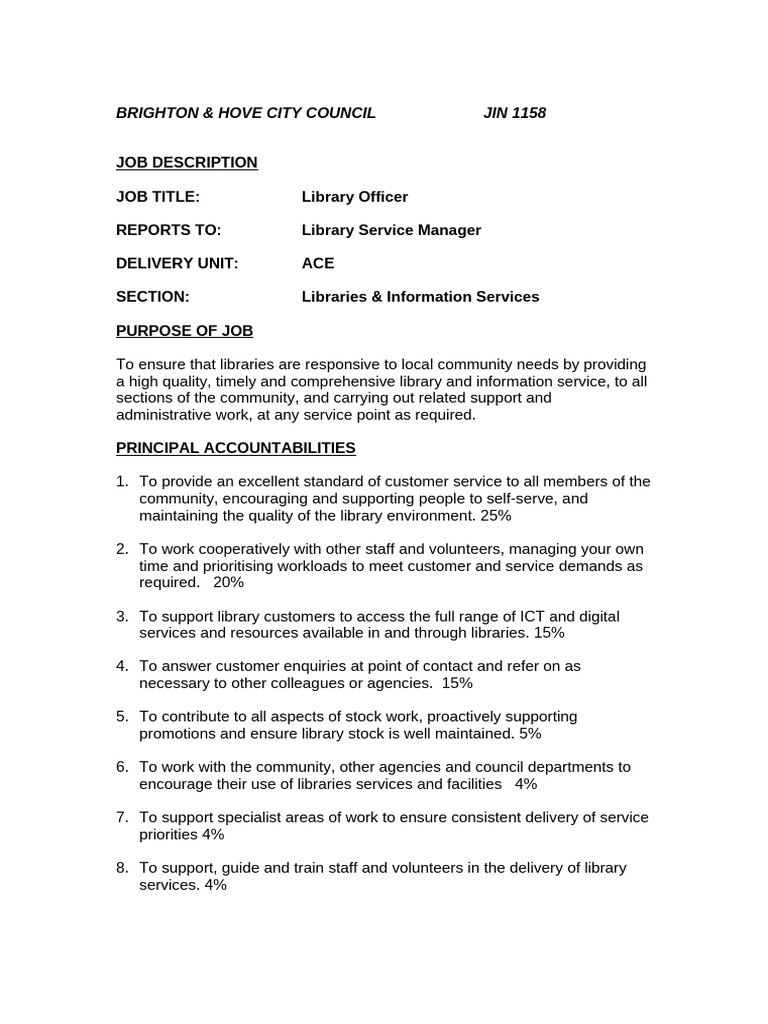 1158.Feb16.Library Officer - JD&PS | PDF | Occupational Safety And ...