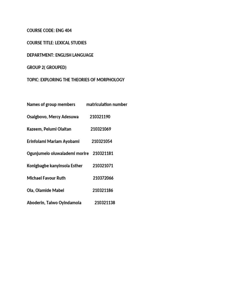 ENG 404 Group 2 | PDF | Morphology (Linguistics) | Word
