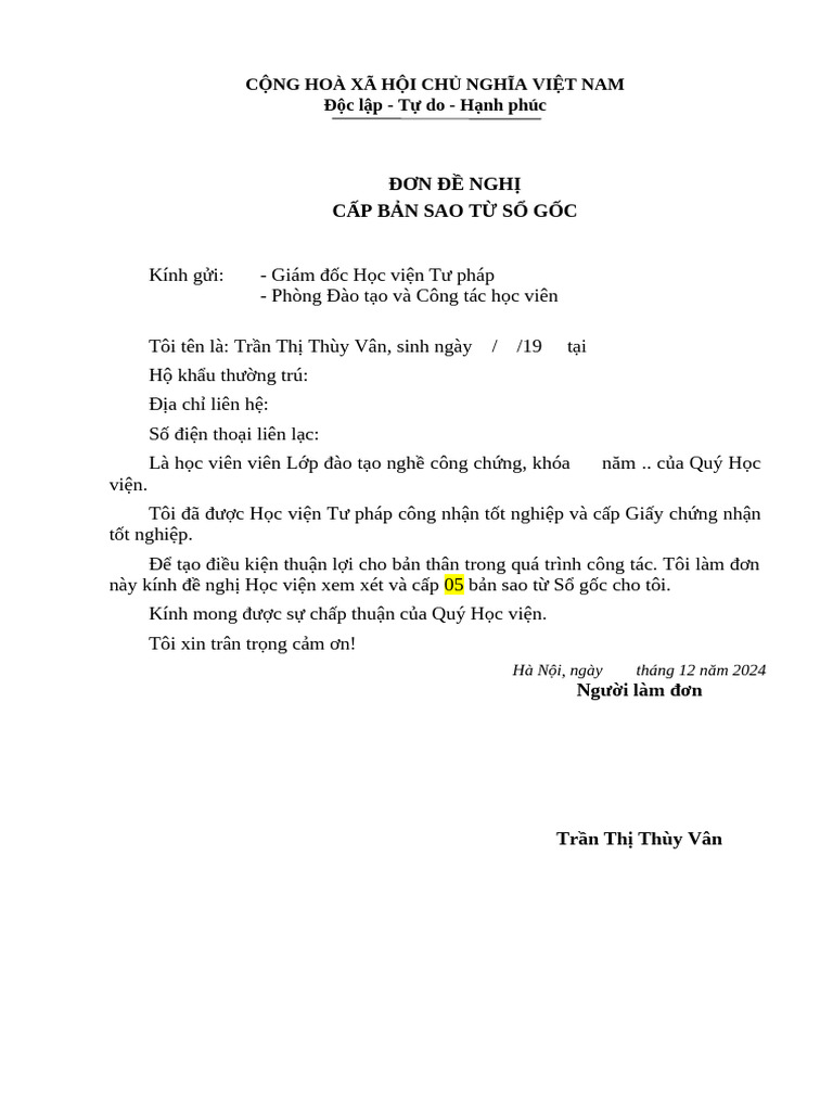 Don Xin Cap Ban Sao Tu So Goc | PDF