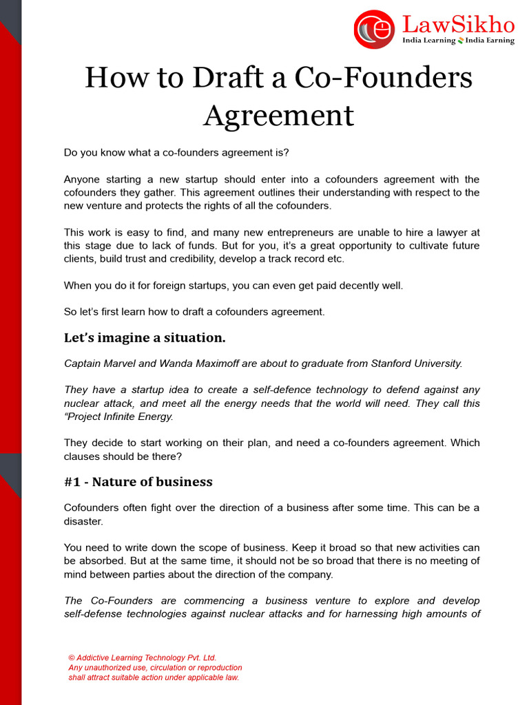 How To Draft A Co-Founders Agreement | PDF