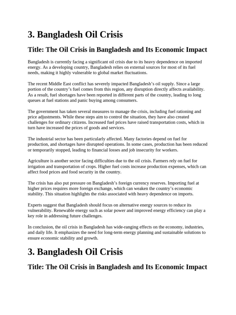 The Oil Crisis in Bangladesh and Its Economic Impact | PDF