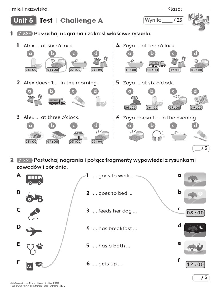 Kids Can 3 Test Unit 5 Challenge A | PDF