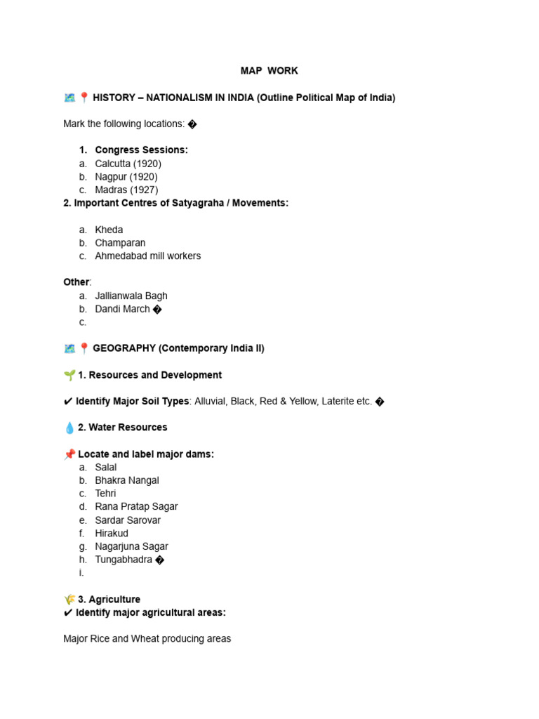 Map Work Class 10 | PDF