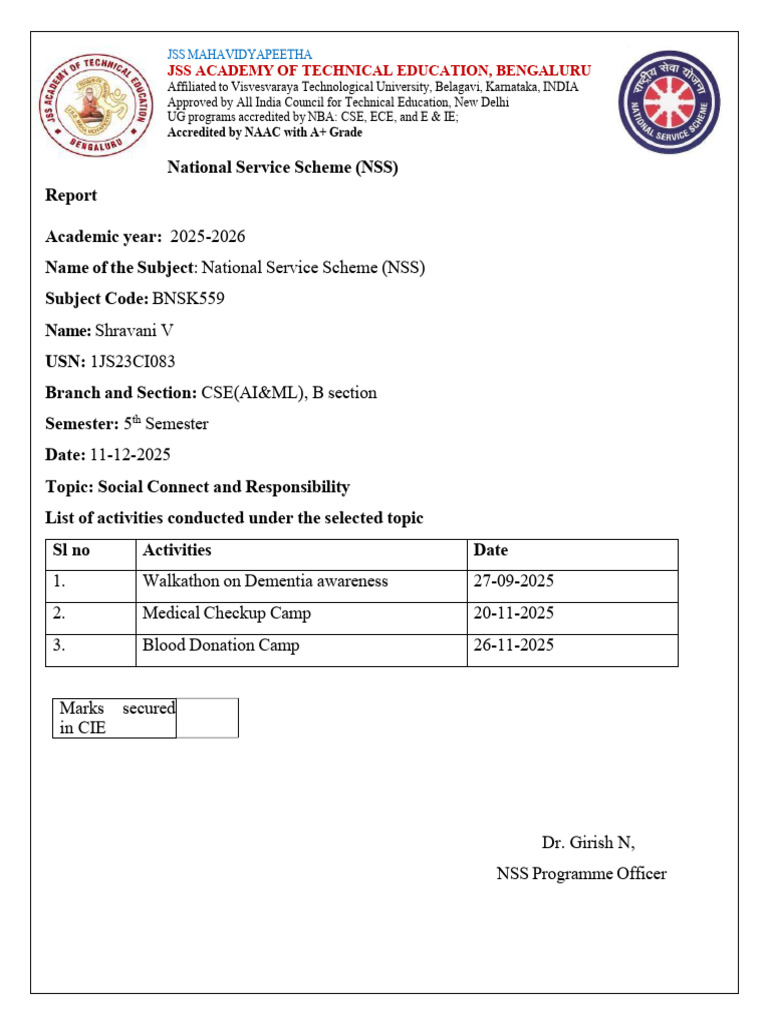 NSS REPORT | PDF | Physical Examination | Dementia