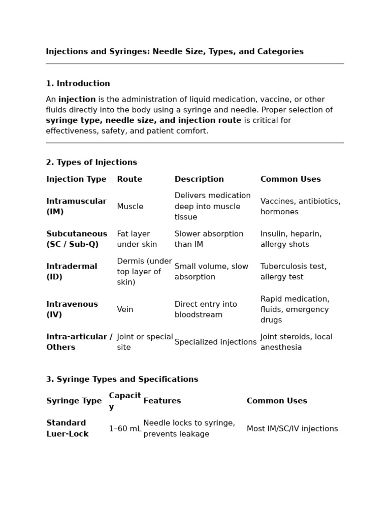 Injection and Syringes Needle Size and Category | PDF | Injection ...