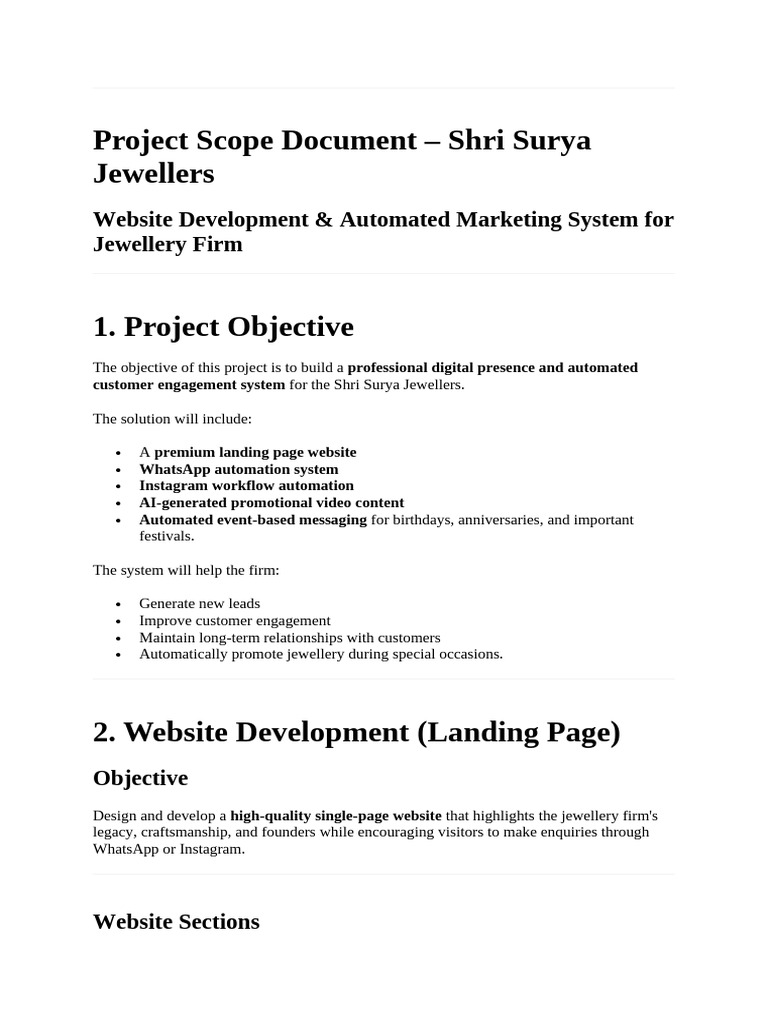 Project Scope Document - Shri Surya Jewellers | PDF | Automation ...