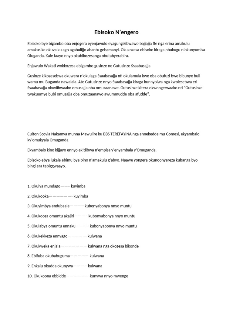 Ebisoko N’engero by Mr Yusuf | PDF