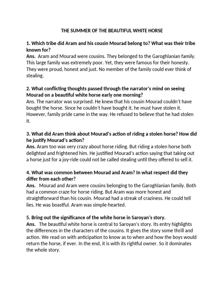 The Summer of The Beautiful White Horse Notes | PDF