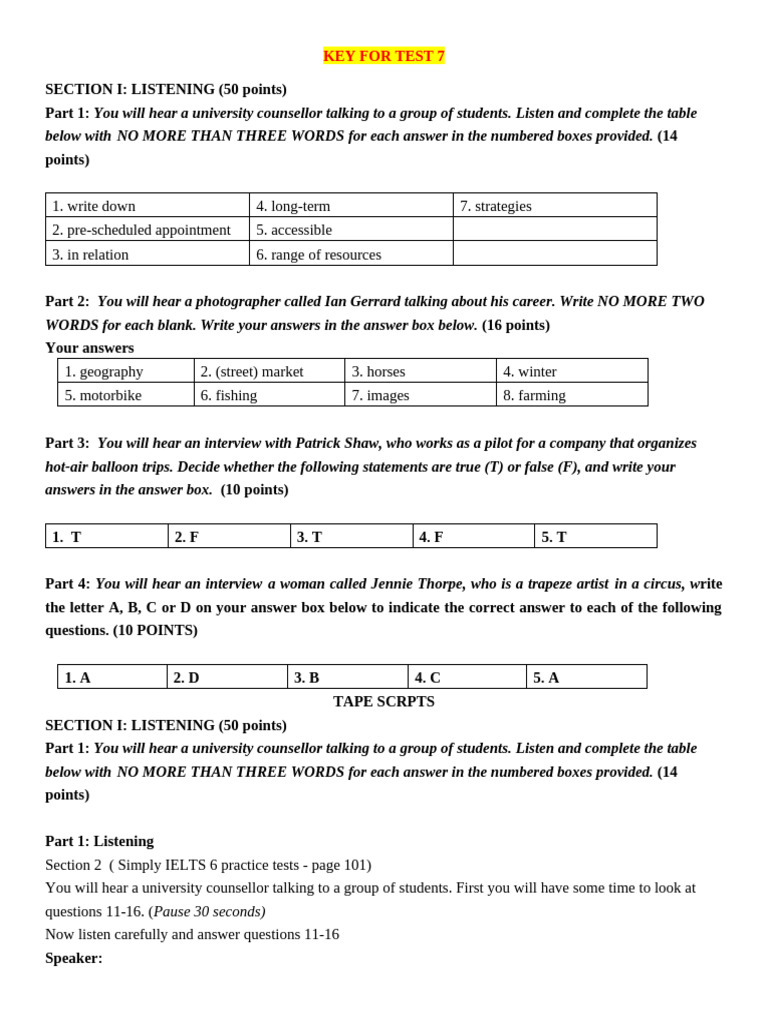 Key For Test 7 | PDF