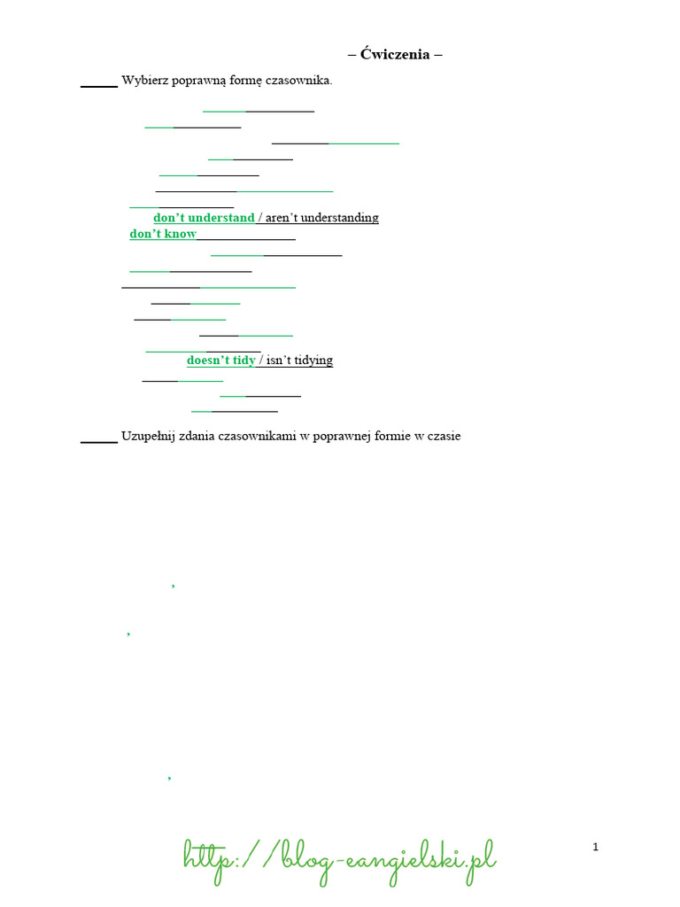 Present Simple vs. Present Continuous - Ćwiczenia Answer Key | PDF