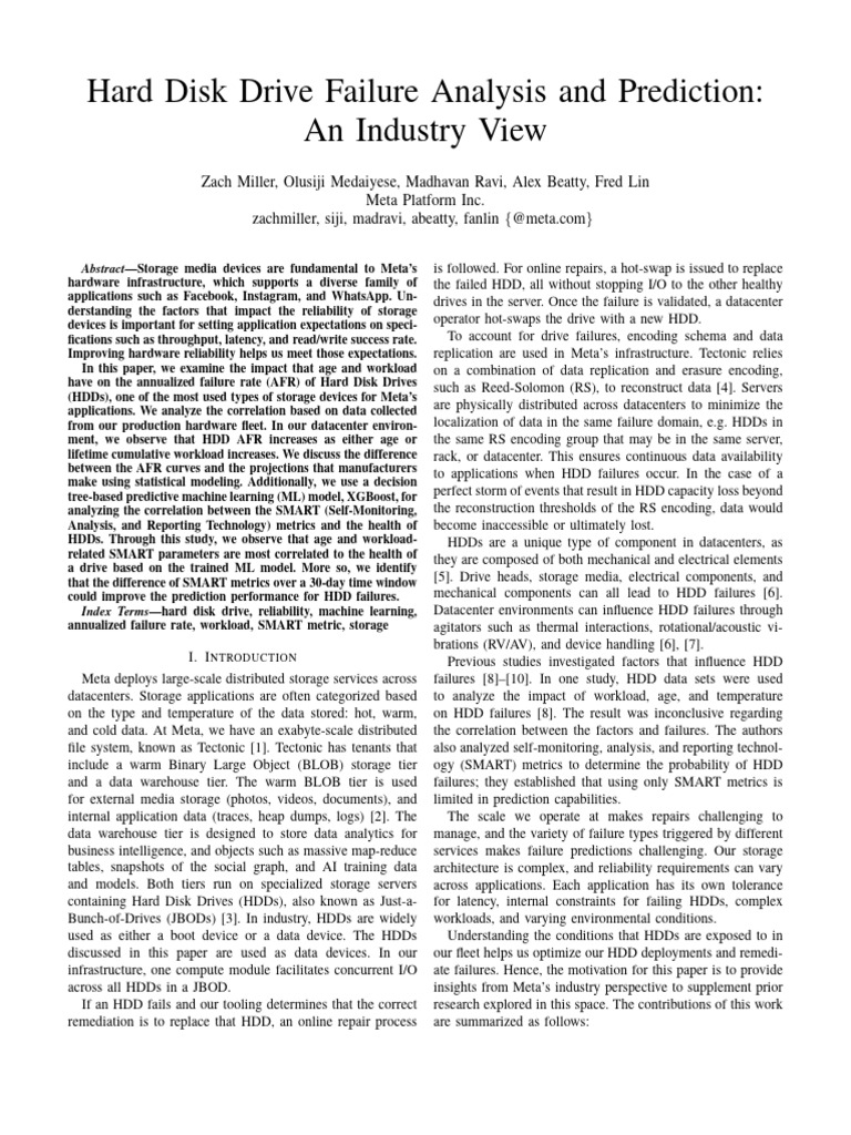 HDD Failure Analysis Meta 1 | PDF