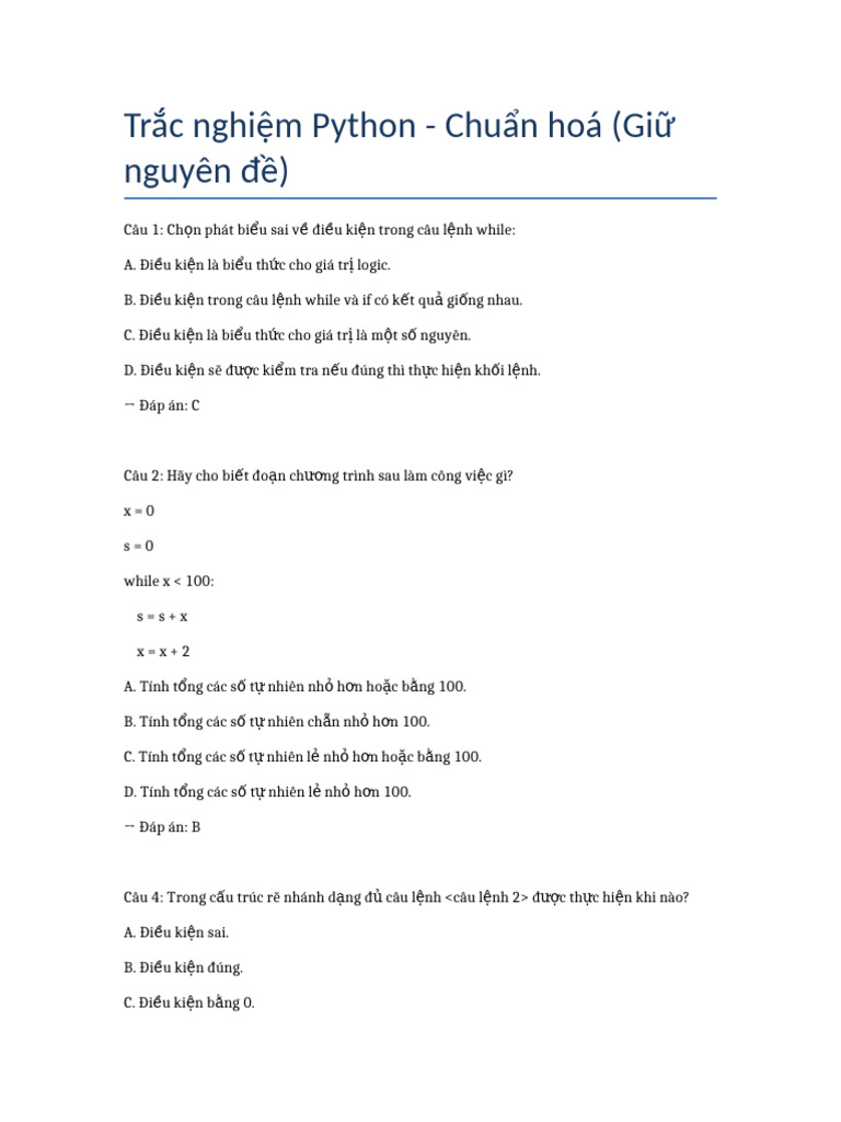 Trac Nghiem Python Chuan | PDF
