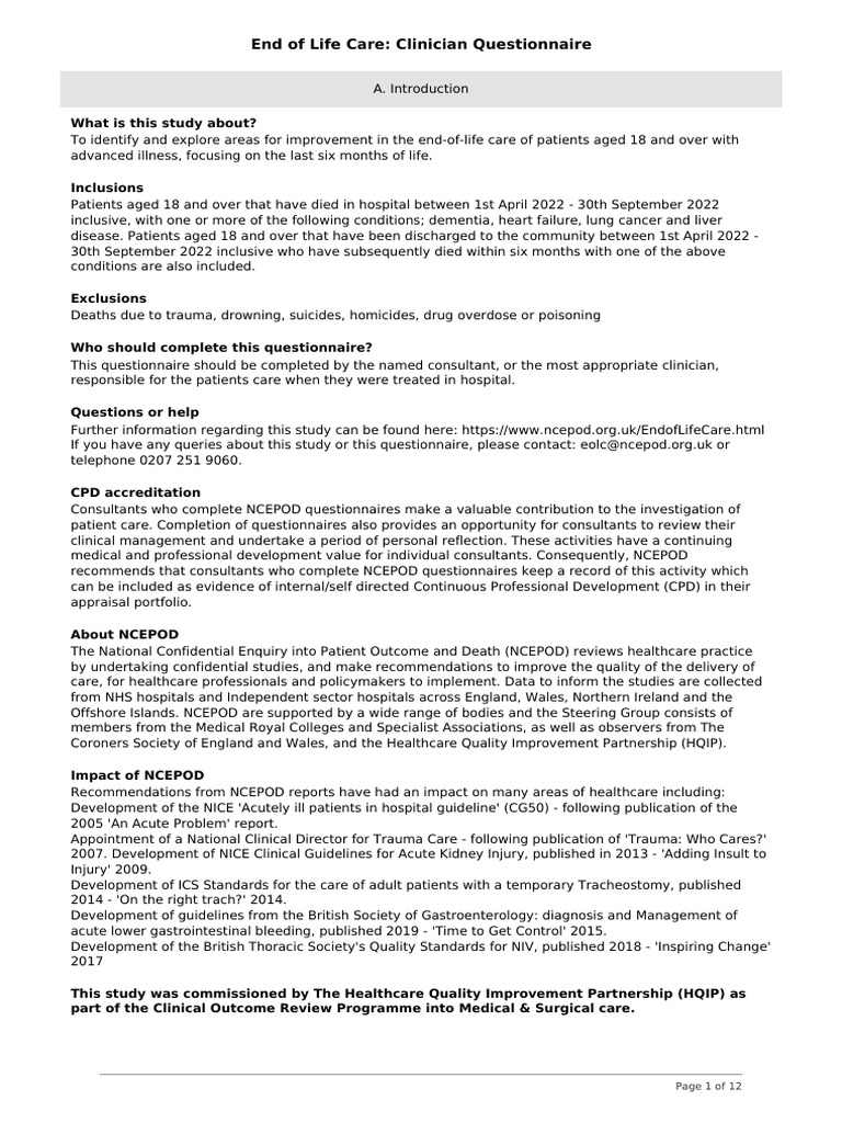 End of Life Care_ Clinician Questionnaire | PDF