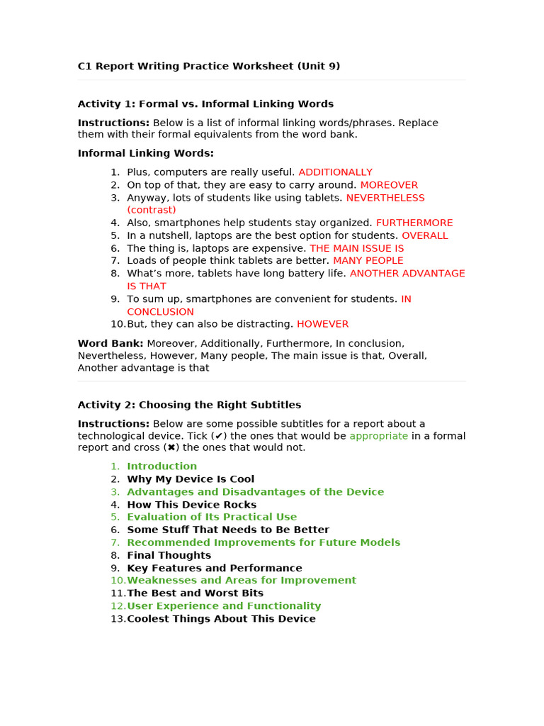 C1 Report Writing Practice Worksheet | PDF | Chess | Computing
