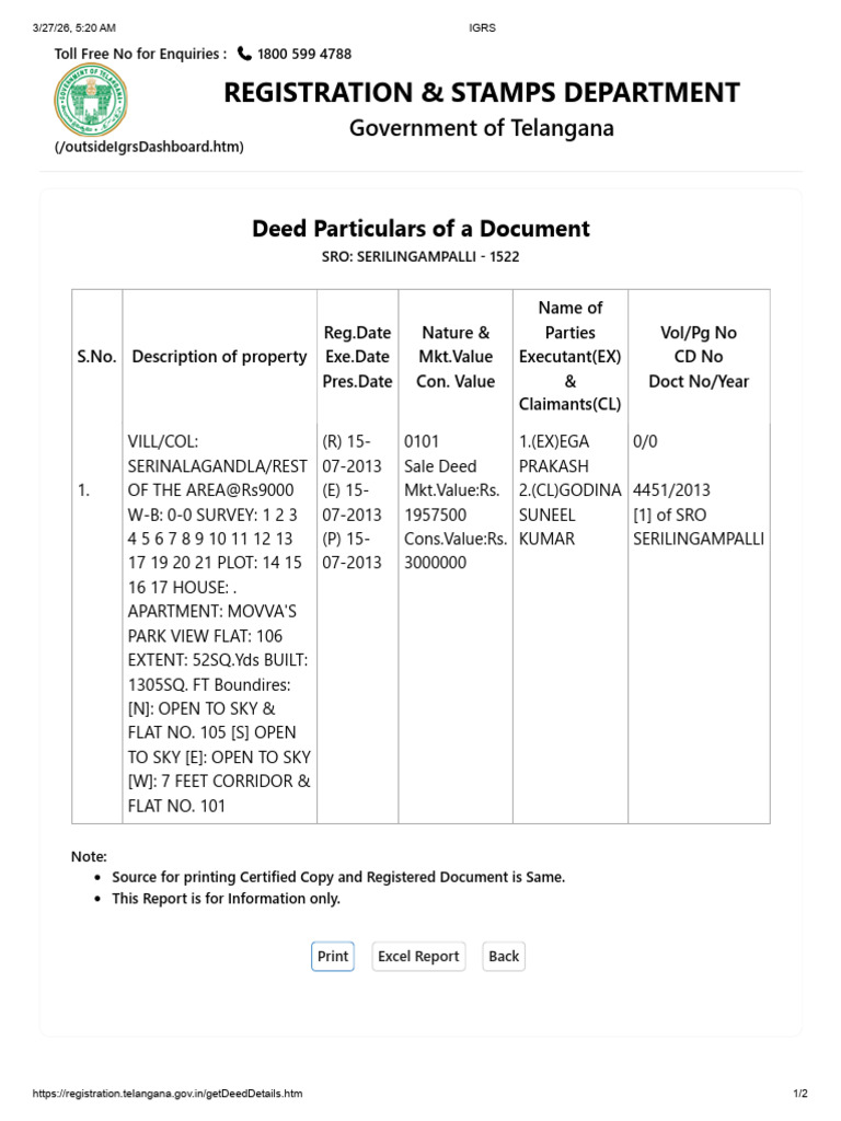 Registration & Stamps Department: Deed Particulars of A Document | PDF