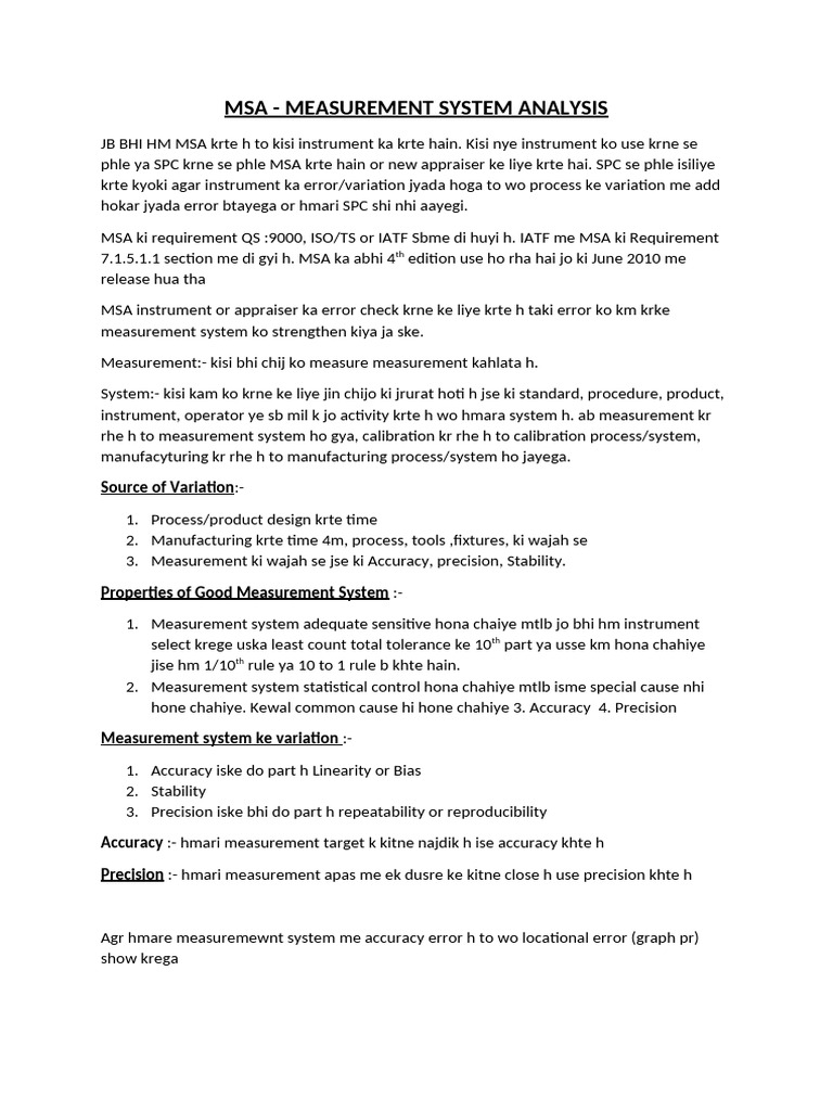 Msa - Measurement System Analysis: Source of Variation | PDF