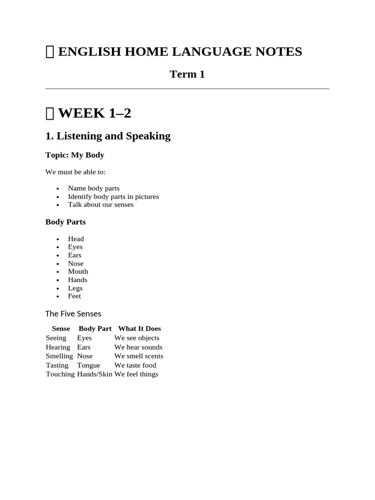 ? English Home Language Notes | PDF