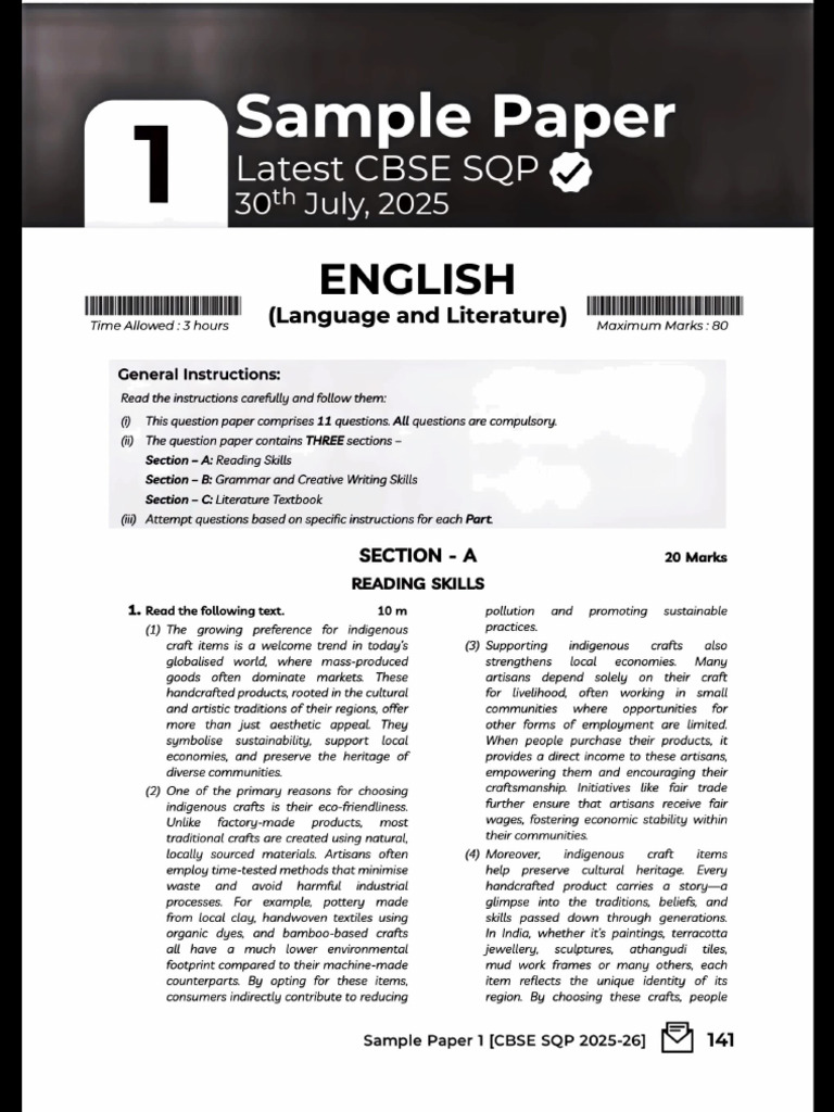 English Sample Paper | PDF