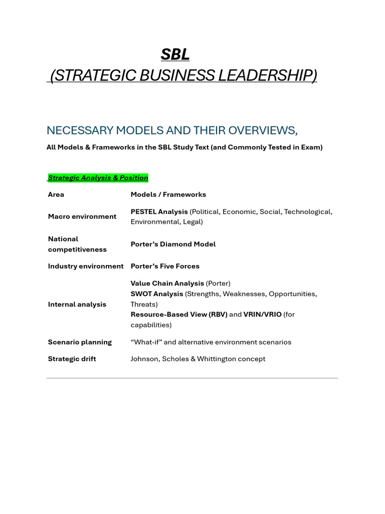 Models of SBL With Necessary Overviews | PDF