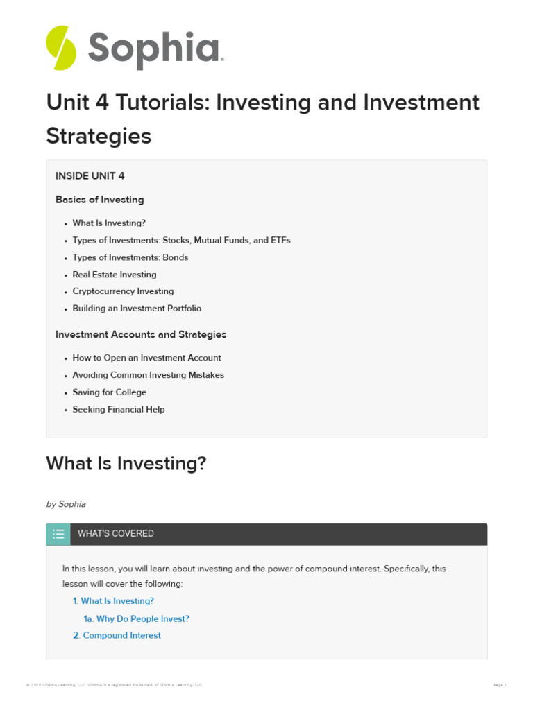 Unit 4 Tutorials Investing and Investment Strategies | PDF