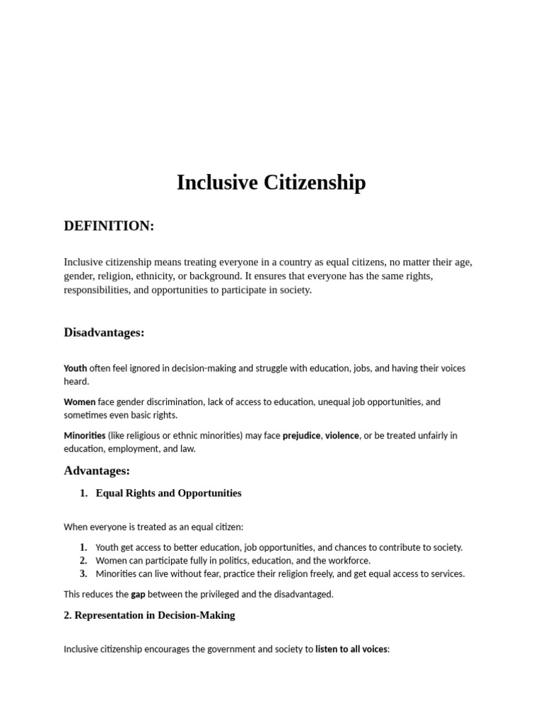 Inclusive Citizenship - Docx Assignment 2 | PDF