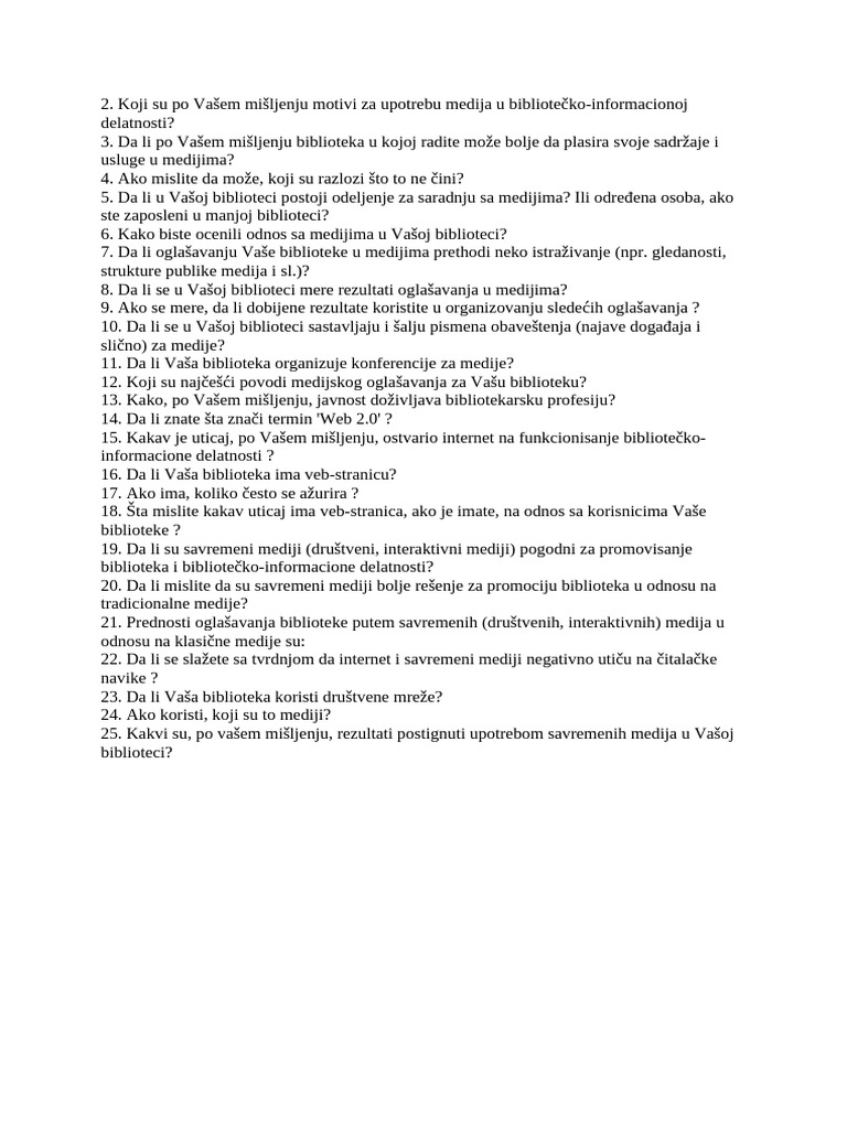 Pitanja upitnik | PDF