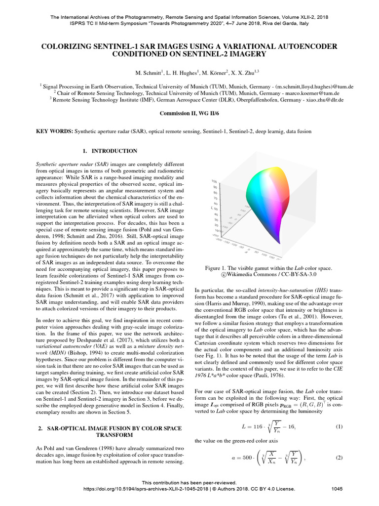 Colorizing Sentinel-1 Sar Images Using A Variational Autoencoder | PDF