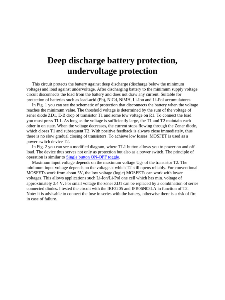 Deep Discharge Battery Protection | PDF
