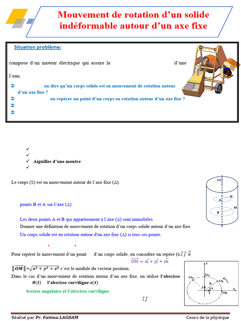 Cours1 - Mouvement de Rotation D'un Solide Indéformable Autour D'un Axe ...