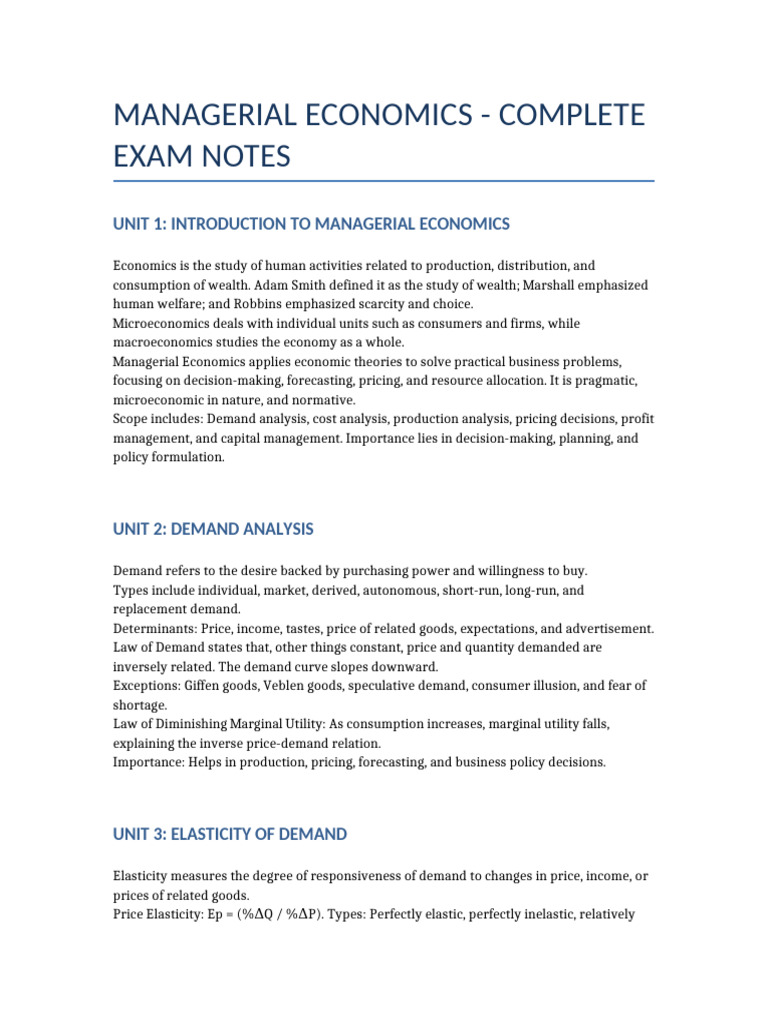 Managerial Economics Full Notes | PDF
