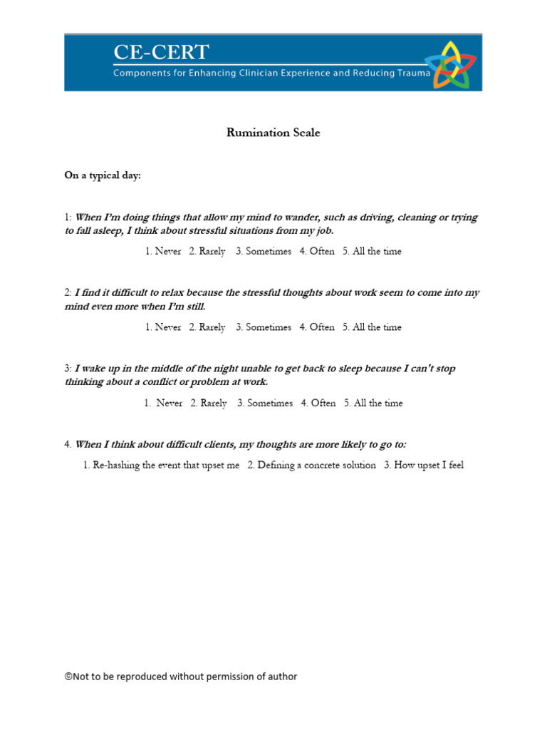 Rumination Scale Updated FILLABLE | PDF | Thought | Neuroscience