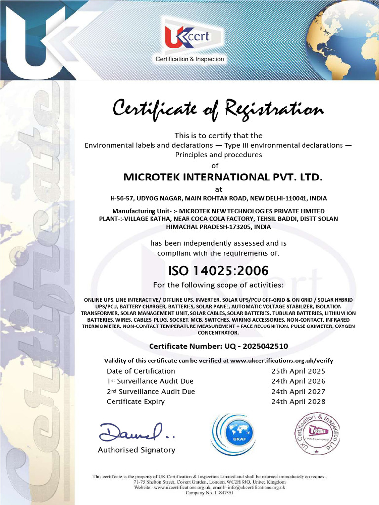 MICROTEK LATEST ALL ISO CERT | PDF