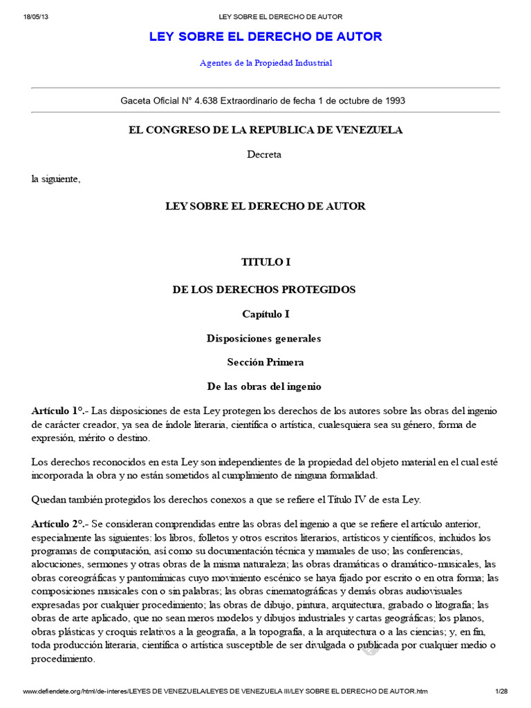 Ley Sobre El Derecho de Autor | PDF