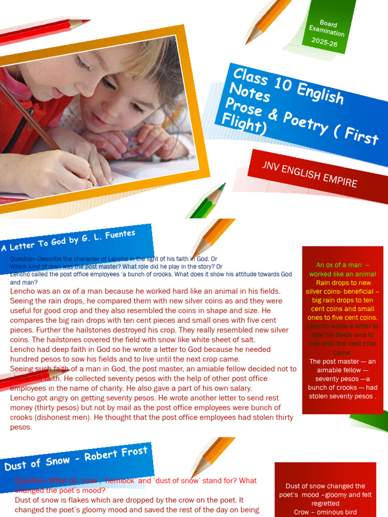 Class 10 English Notes 2026-1 | PDF | Poetry | Airplane