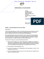 McQuaid/UCI July 13 Letter To Bock/USADA Re: Moral, Ferrari and Marti