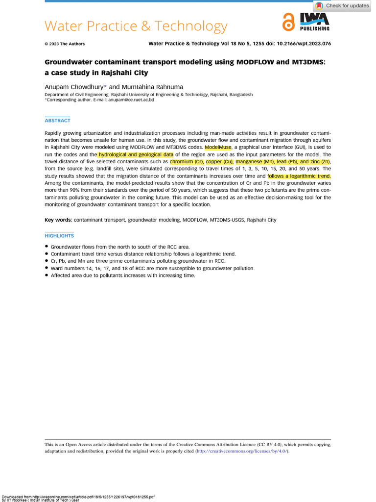 2023 - Groundwater Contaminant Transport Modeling Using MODFLOW and ...
