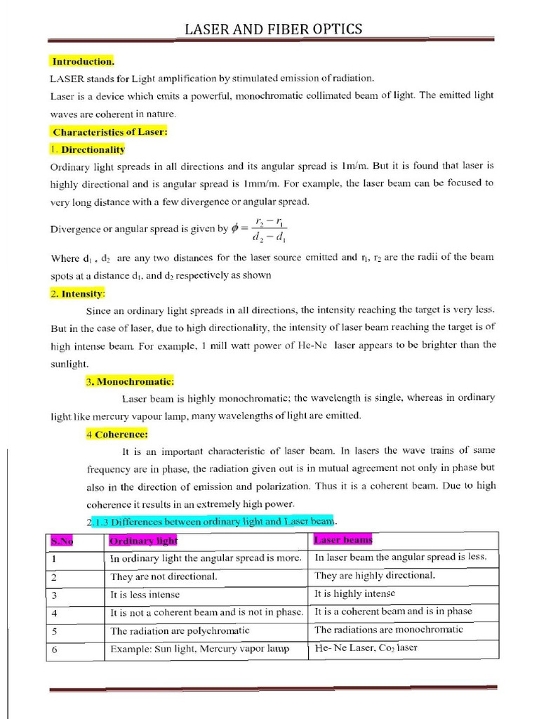 Laser Physics Unit 1 | PDF