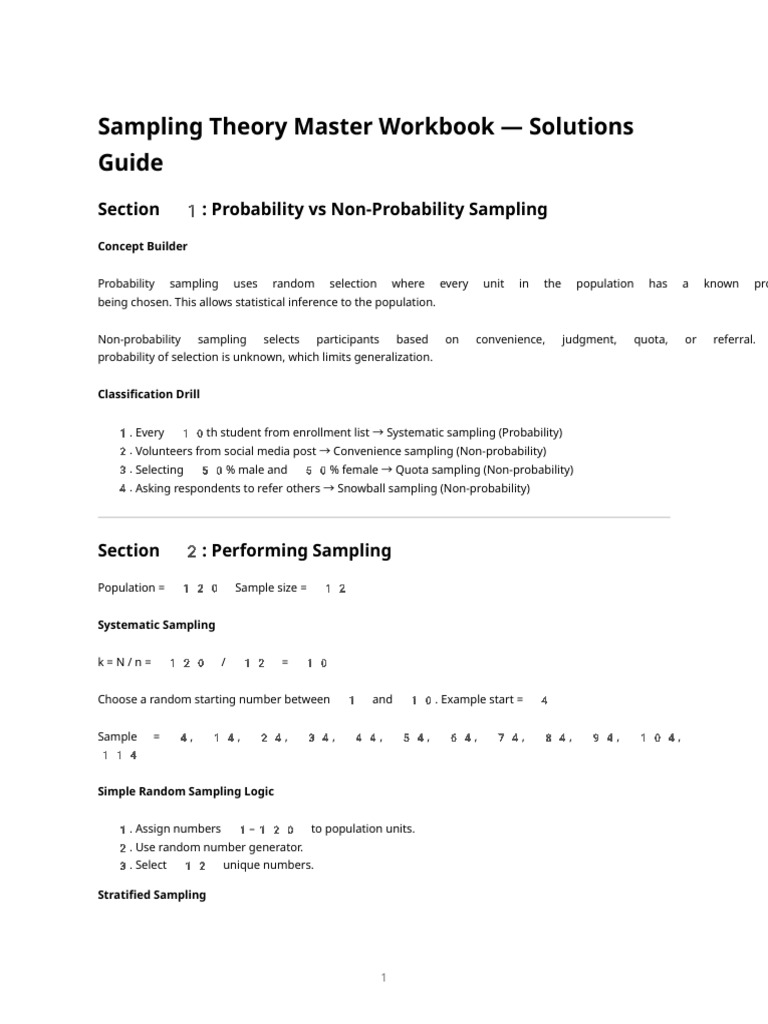 Sampling Theory Workbook Solutions | PDF | Sampling (Statistics ...