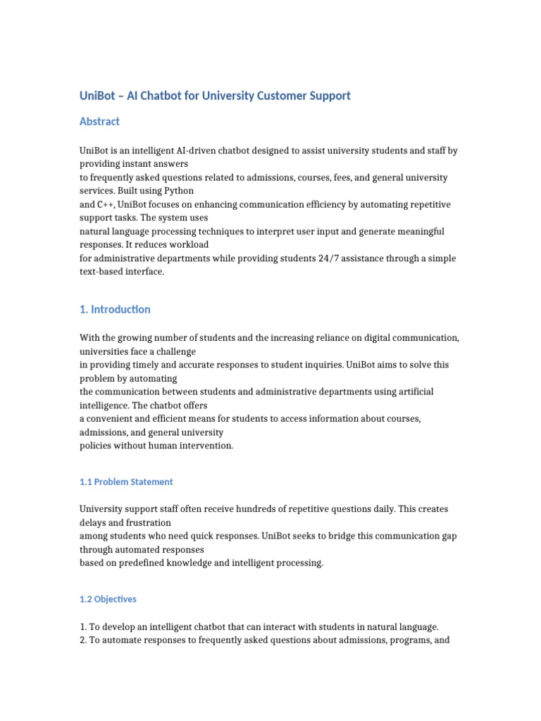 UniBot Project Documentation | PDF | Information Retrieval | System