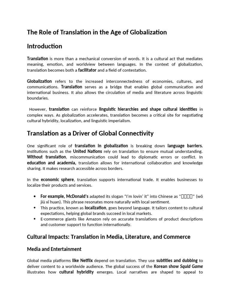 The Role of Translation in The Age of Globalization | PDF