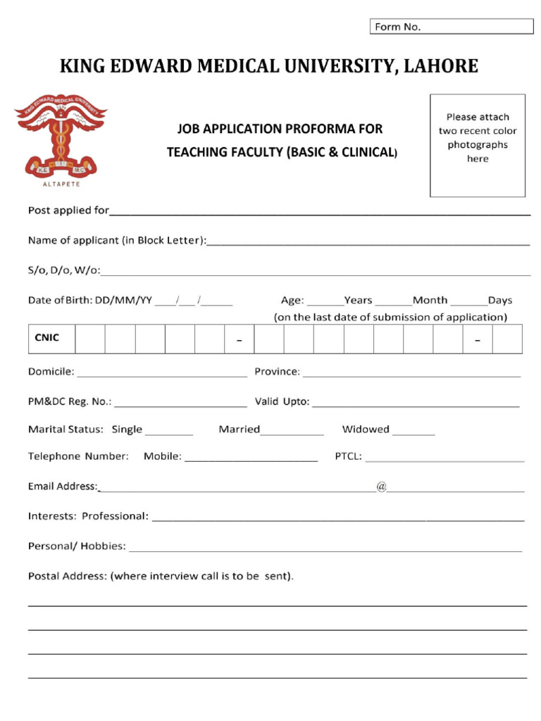 Job Application Proforma For Teaching Vacant Posts (BPS) | PDF ...