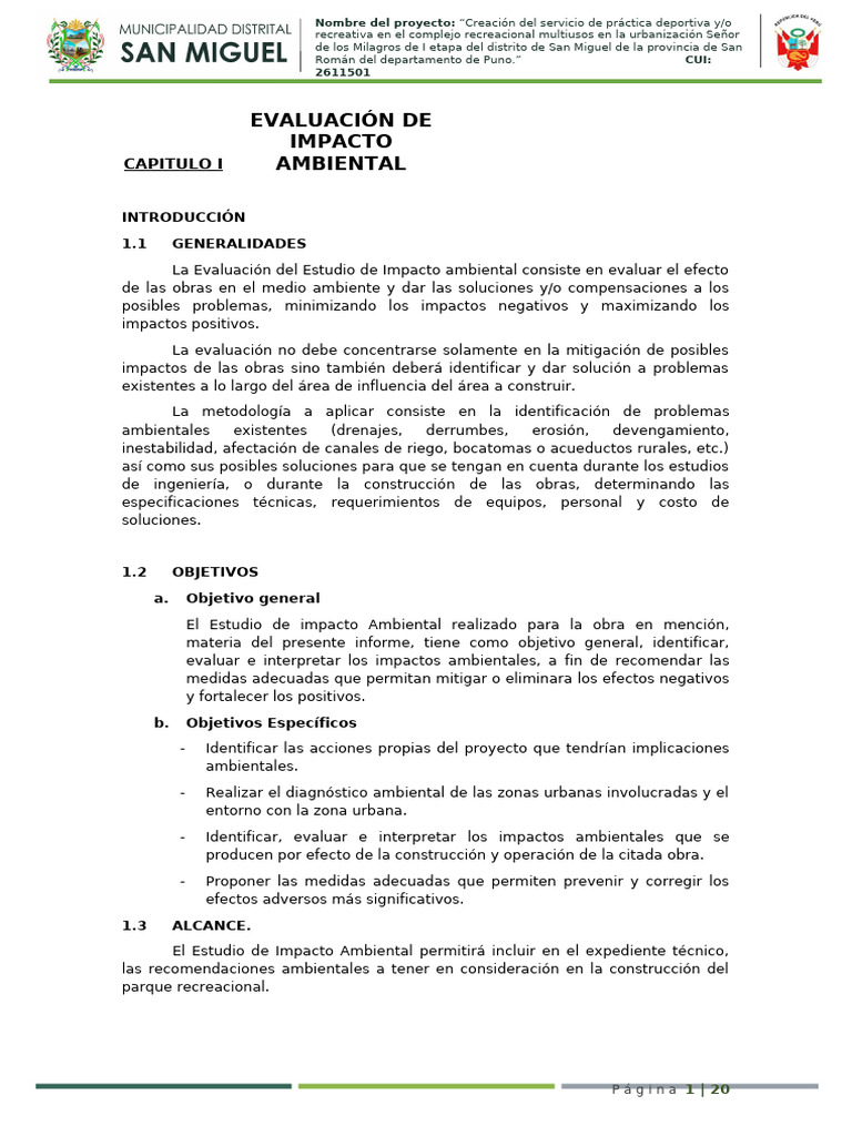 Estudio de Impacto Ambiental | PDF | Evaluación de impacto ambiental ...