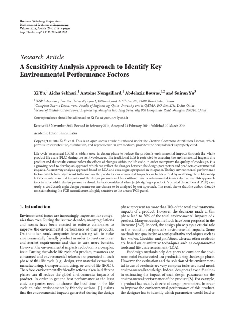 A Sensitivity Analysis Approach to Identify Key En | PDF | Life Cycle ...