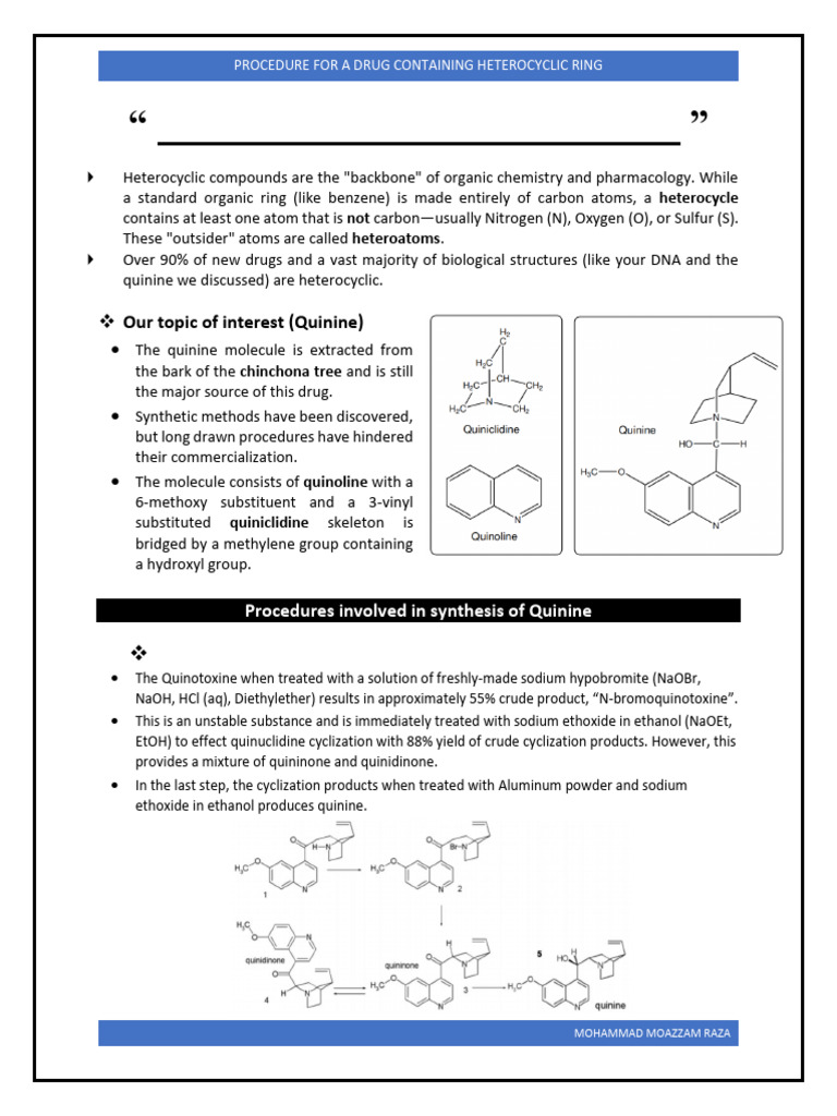 Heterocyclic Compound (Quinine) | PDF | Heterocyclic Compound | Chemistry