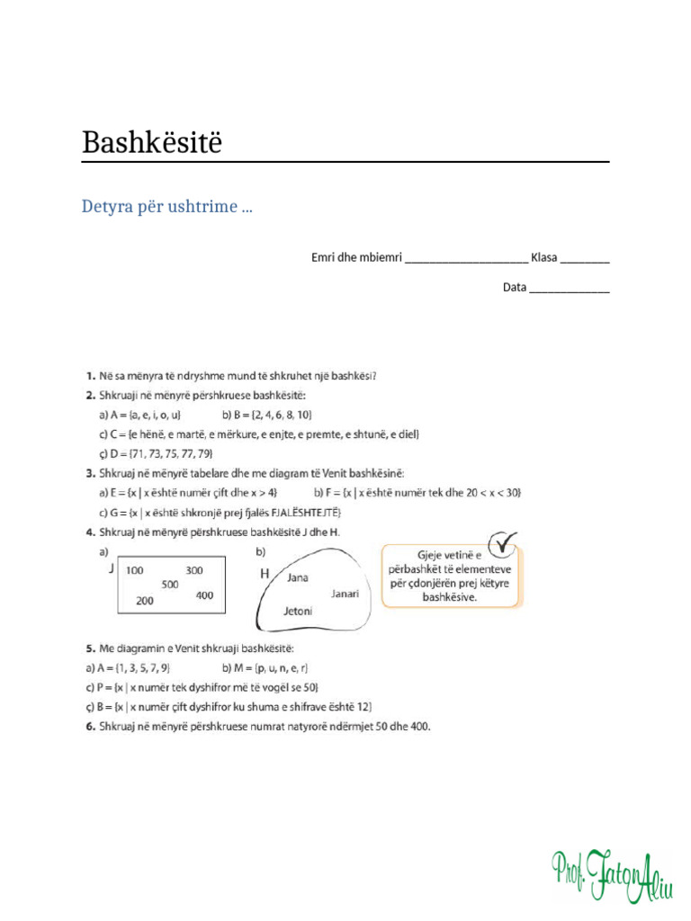 Bashkësitë-detyra për ushtrime | PDF